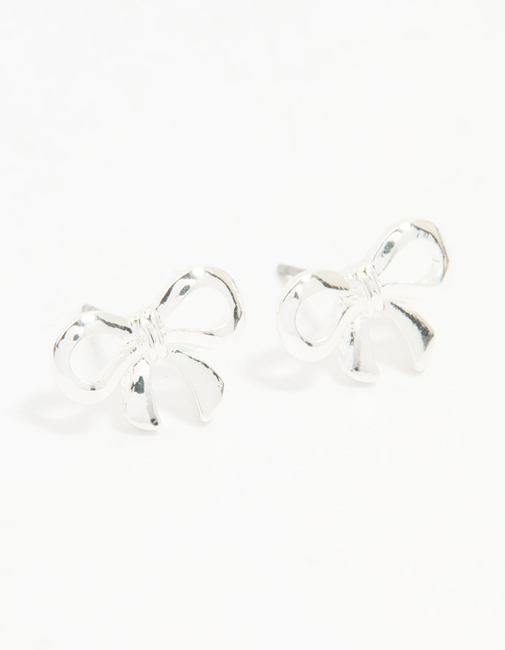 Silver Ribbon Bow Stud Earrings