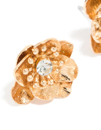 Gold Diamante Flower Stud Earrings - link has visual effect only