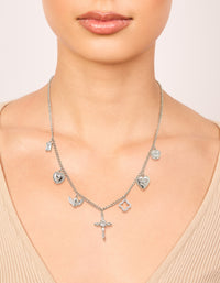 Silver Cubic Zirconia Cross & Heart Charm Necklace - link has visual effect only