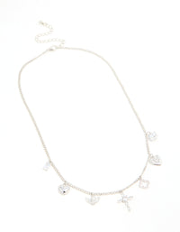 Silver Cubic Zirconia Cross & Heart Charm Necklace - link has visual effect only