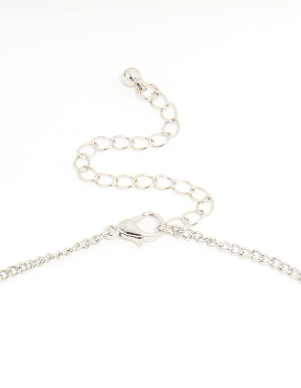 Silver Cubic Zirconia Cross & Heart Charm Necklace