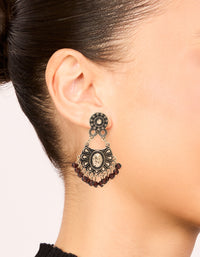 Gold Brown Beaded Drop Earrings - link has visual effect only
