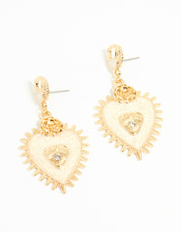 Gold Enamel Heart Rose & Evil Eye Drop Earrings - link has visual effect only