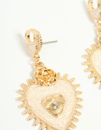 Gold Enamel Heart Rose & Evil Eye Drop Earrings - link has visual effect only
