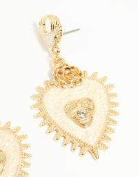 Gold Enamel Heart Rose & Evil Eye Drop Earrings - link has visual effect only