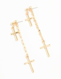 Gold Dangly Cross Drop Earrings - link has visual effect only