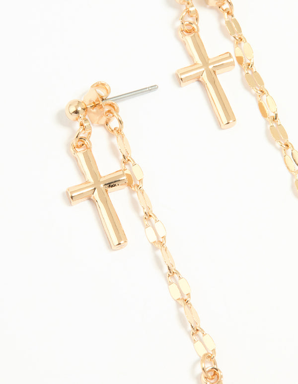 Gold Dangly Cross Drop Earrings