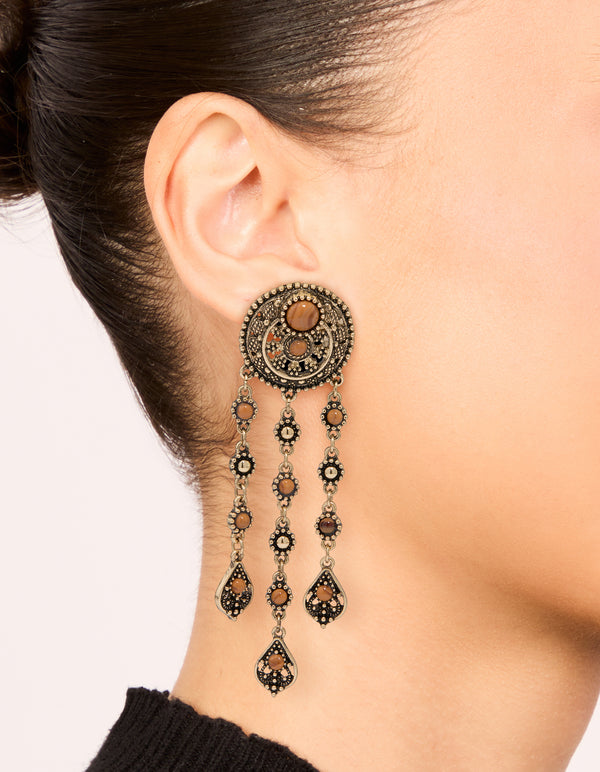 Antique Gold Orange Circle Drop Earrings