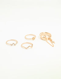 Gold Wavy & Chain Rings 4- Pack - link has visual effect only