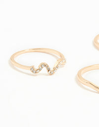 Gold Wavy & Chain Rings 4- Pack - link has visual effect only