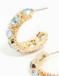 Gold Blue Stone Textured Hoop Earrings - link has visual effect only