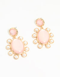 Gold Pink Stone Flower Drop Earrings - link has visual effect only