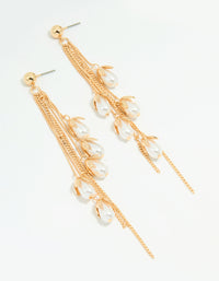 Gold Pearl Petal Chain Drop Earrings - link has visual effect only