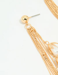 Gold Pearl Petal Chain Drop Earrings - link has visual effect only