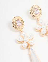 Gold Pearl & Flower Drop Earrings - link has visual effect only