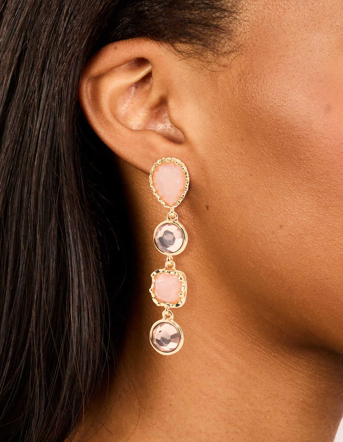 Gold Pink Molten Textured Drop Earrings