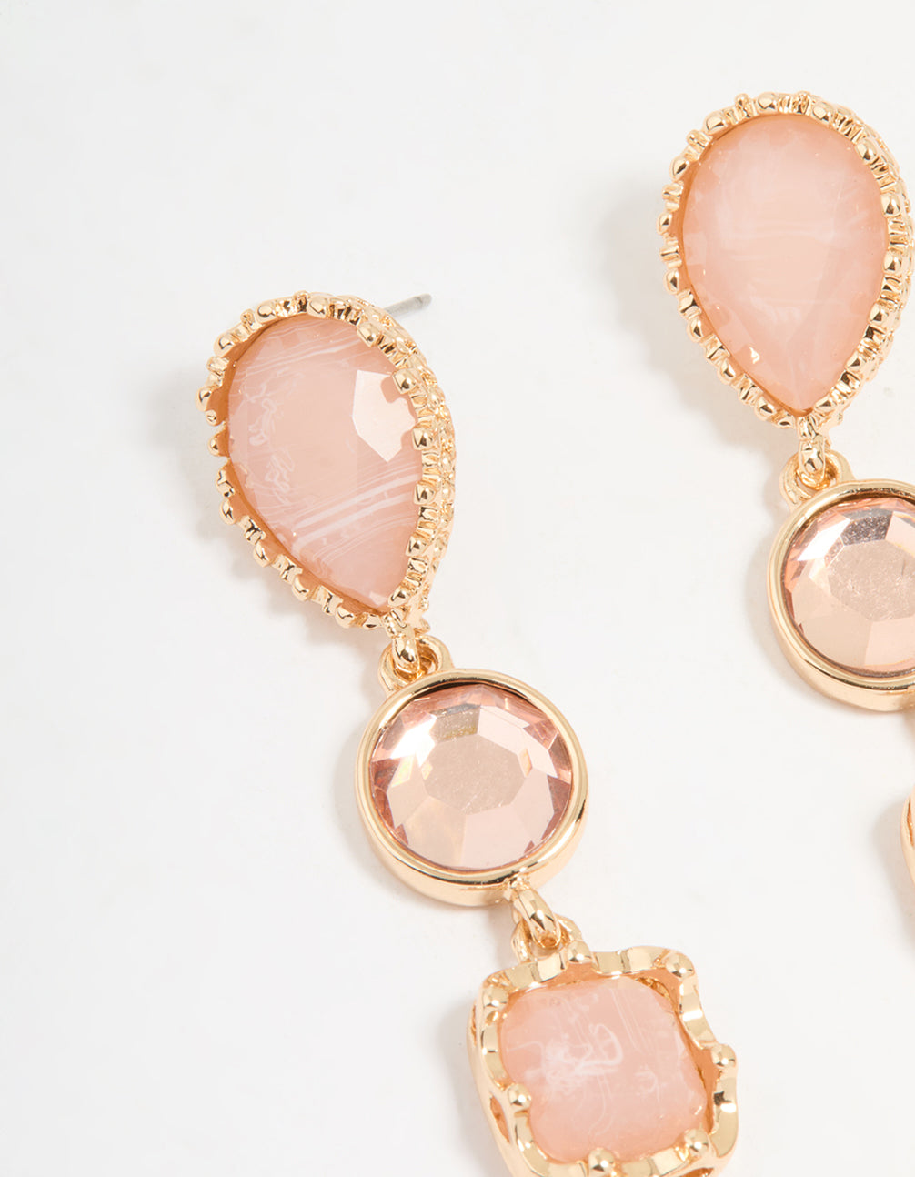 Gold Pink Molten Textured Drop Earrings