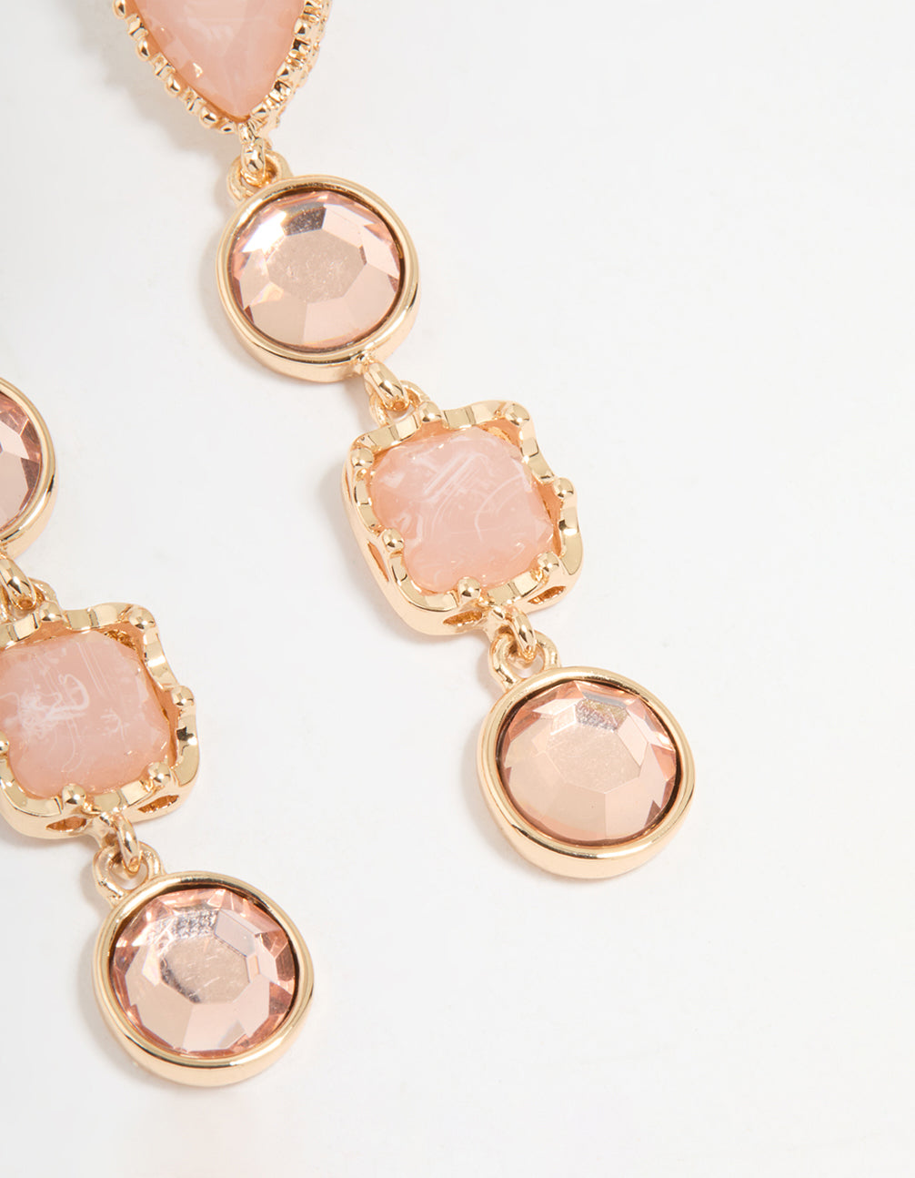Gold Pink Molten Textured Drop Earrings