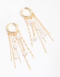Gold Chain & Pearl Huggie Earrings - link has visual effect only