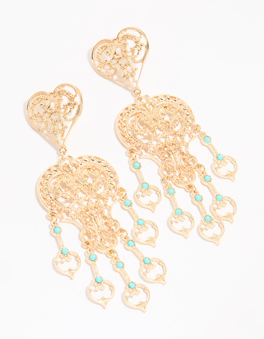 Gold Large Heart Drop Earrings