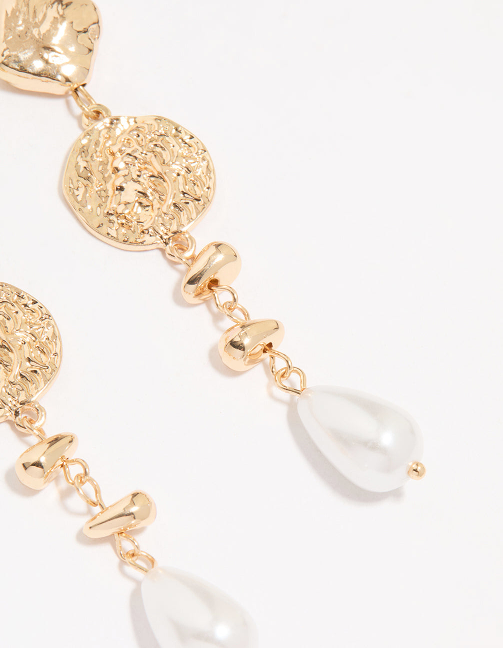 Gold Pearl Hammered Drop Earrings