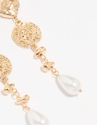Gold Pearl Hammered Drop Earrings - link has visual effect only