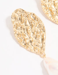 Gold Pearl Hammered Disc Drop Earrings - link has visual effect only