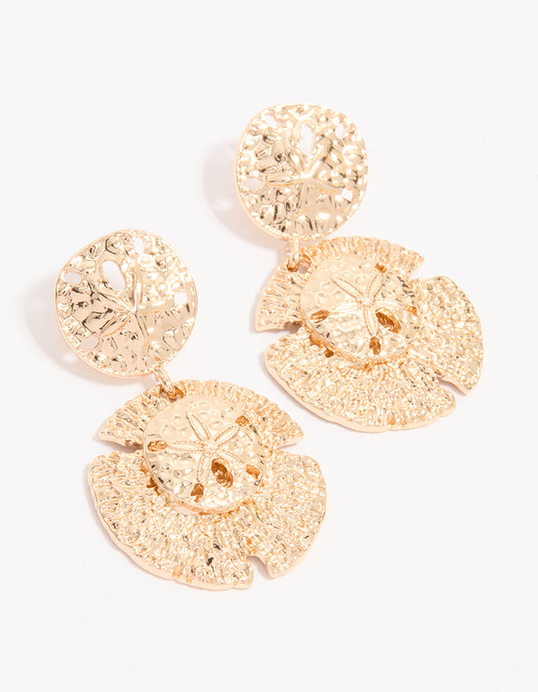Gold Sand Dollar Drop Earrings