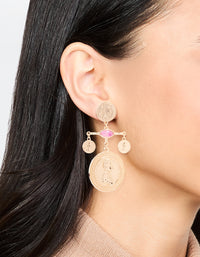 Gold Pink Marble & Coin Mobile Drop Earrings - link has visual effect only