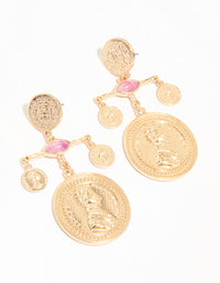 Gold Pink Marble & Coin Mobile Drop Earrings - link has visual effect only