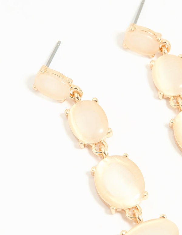 Gold White Stone Multirow Drop Earrings
