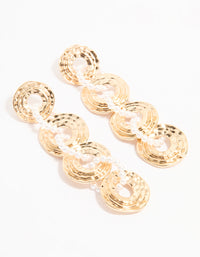 Gold Linked Pearl Drop Earrings - link has visual effect only