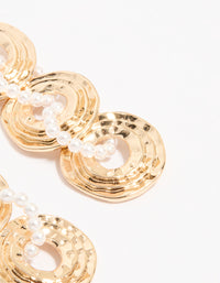 Gold Linked Pearl Drop Earrings - link has visual effect only