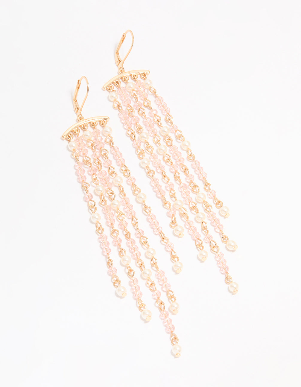 Gold Pearl & Pink Beaded Drop Earrings