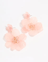 Pink Flower Layered Drop Earrings - link has visual effect only