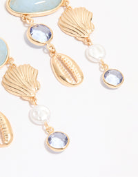 Gold Blue Marble & Shell Mobile Drop Earrings - link has visual effect only