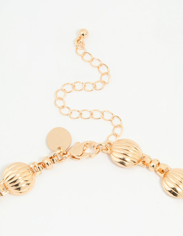 Gold Textured Ribbed Circle Choker Necklace