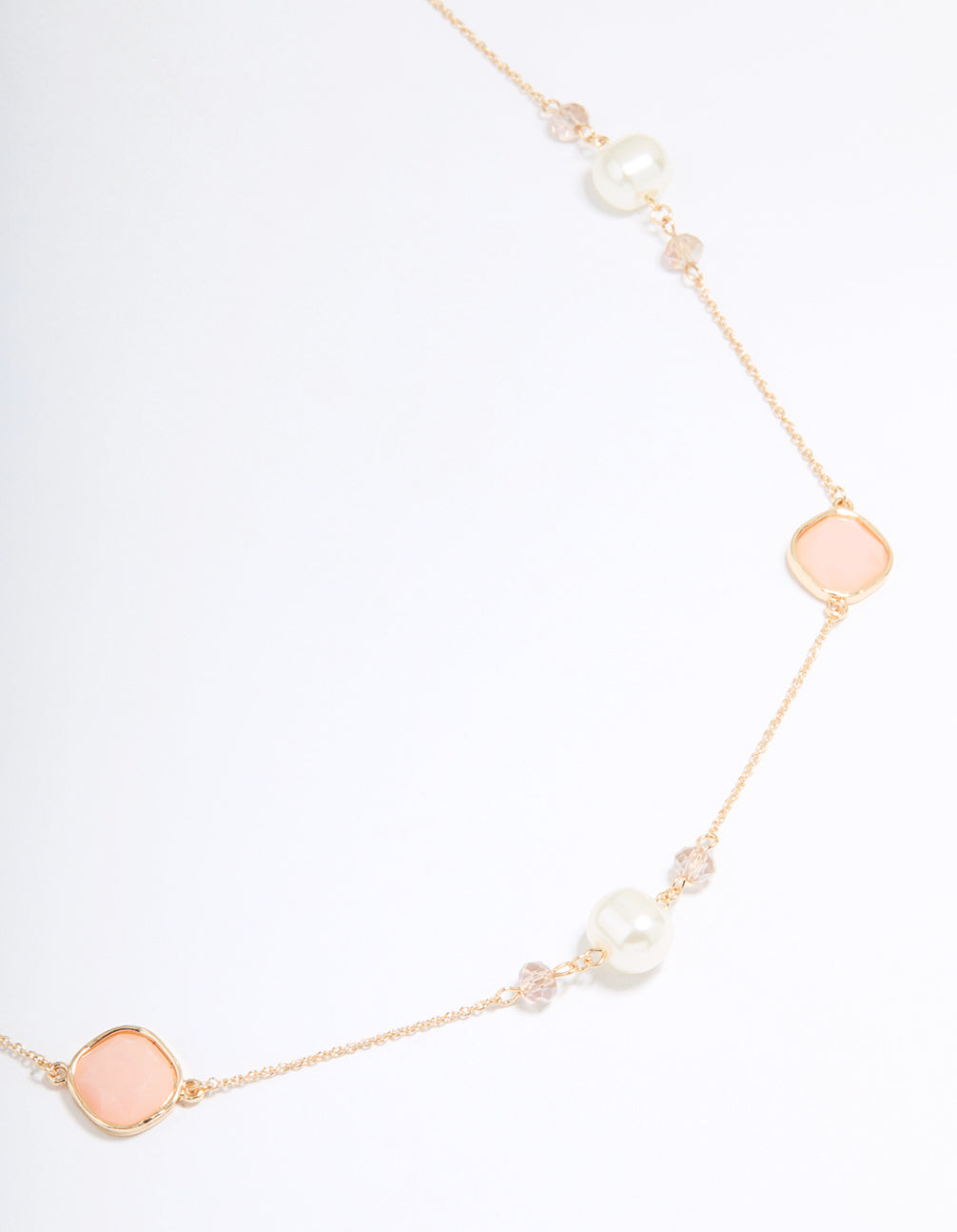 Gold Pink Beaded Mixed Long Necklace