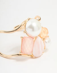 Gold Pink & Orange Gem Pearl Wrist Cuff - link has visual effect only
