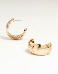 Antique Gold Pattern Wide Hoop Earrings - link has visual effect only