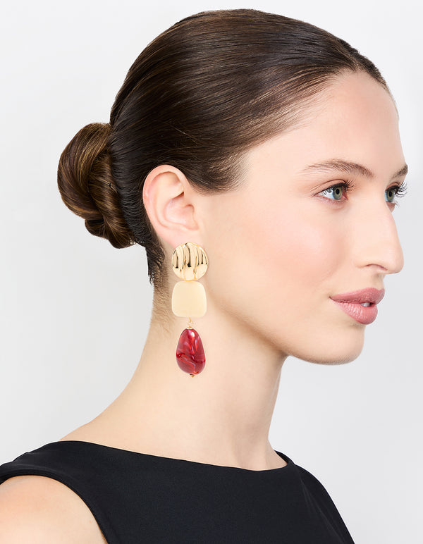 Gold Triple Stone Drop Earrings