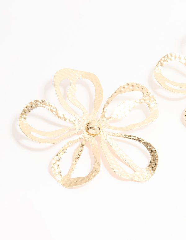 Gold Cut Out Large Flower Stud Earrings