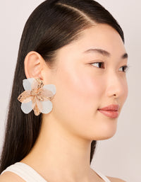 Gold White Fabric Flower Drop Earrings - link has visual effect only