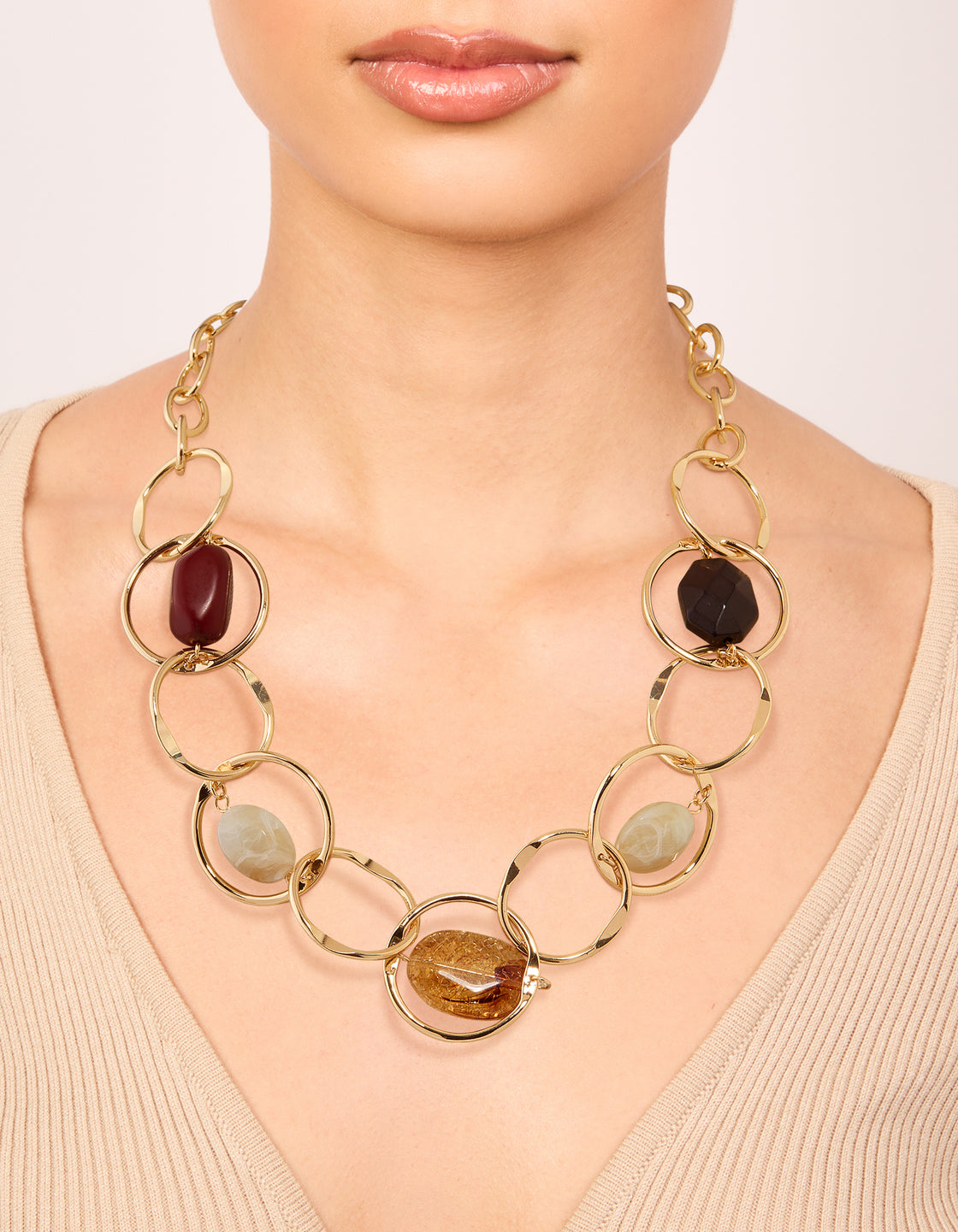 Gold Mixed Stone Circle Necklace