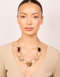 Gold Mixed Stone Circle Necklace - link has visual effect only