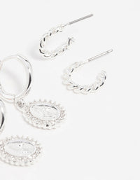 Silver Diamante Cross Huggie Earrings 3-Pack - link has visual effect only