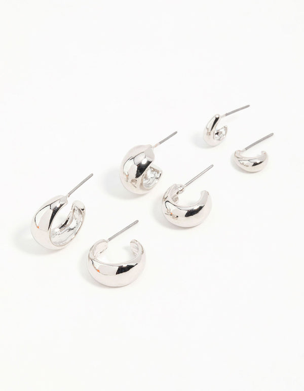 Silver Graduating Simple Hoop Earrings 3-Pack