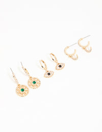Gold Celestial Eye Diamante Earrings 3-Pack - link has visual effect only