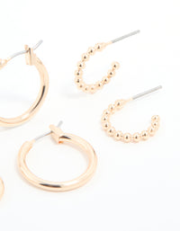 Gold Sleek & Bubble Hoop Earrings 3-Pack - link has visual effect only
