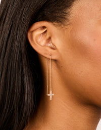 Gold Cubic Zirconia Cross Threader Earrings - link has visual effect only